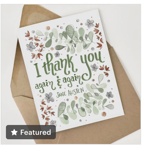 Thank You Card - Green Jane Austen Quote