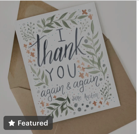 Thank You Card - BLUE Jane Austen Quote