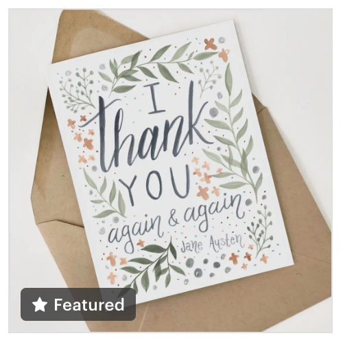 Thank You Card - BLUE Jane Austen Quote