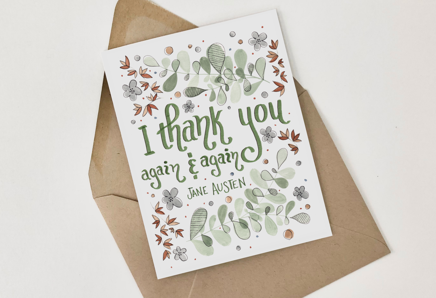 Jane Austen Thank You Greeting Card (green)