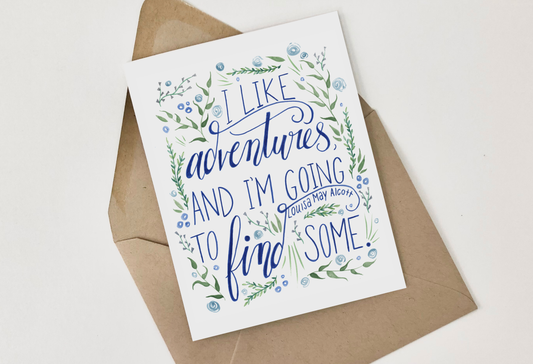 Louisa May Alcott Adventures Greeting Card (blue)